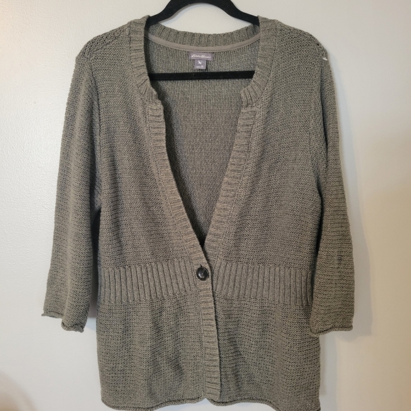 Eddie Bauer Sweaters - Eddie Bauer Green Linen Cotton Blend Knit Sweater Caridigan. Size XL